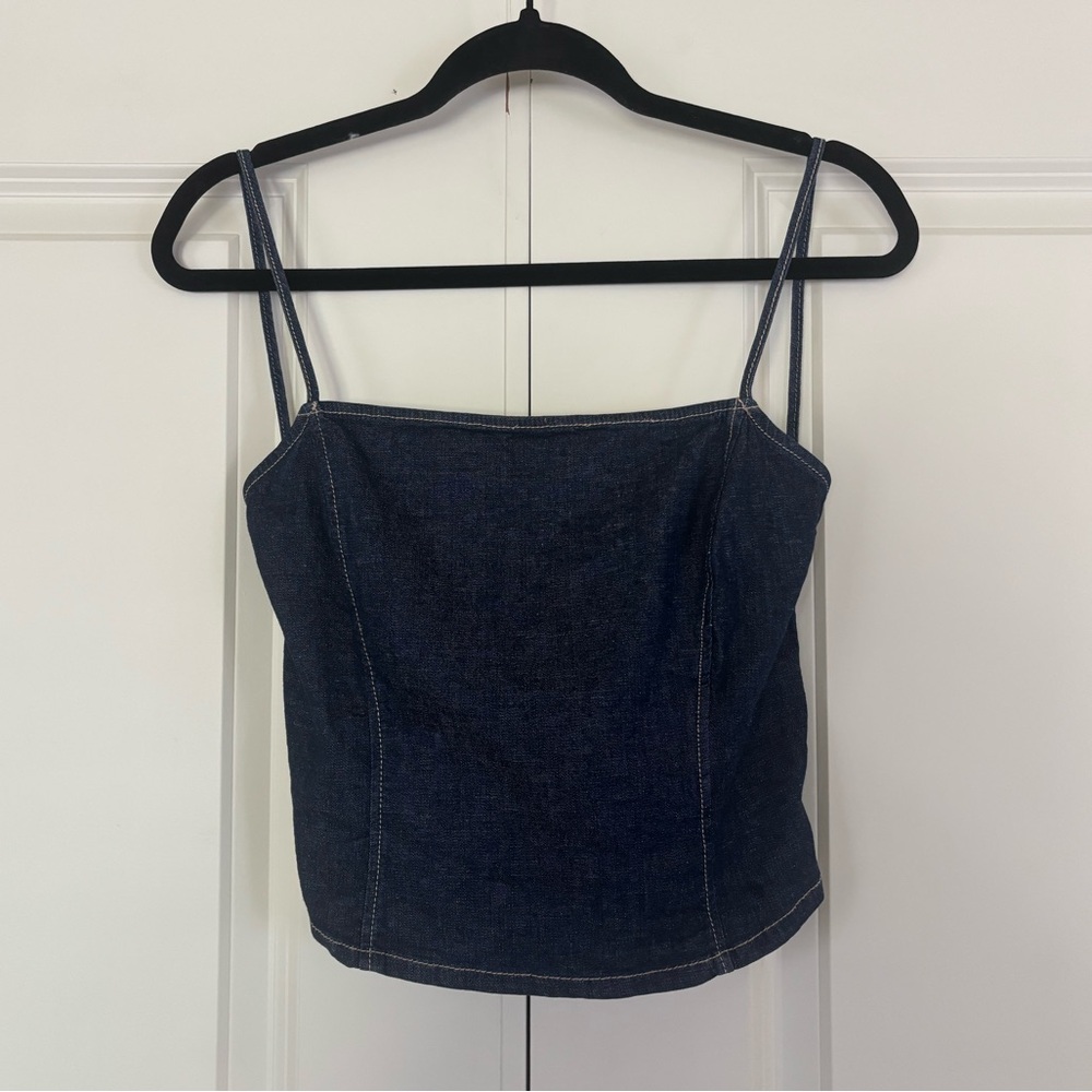 Denim Open Back Going Out Top - Zara
